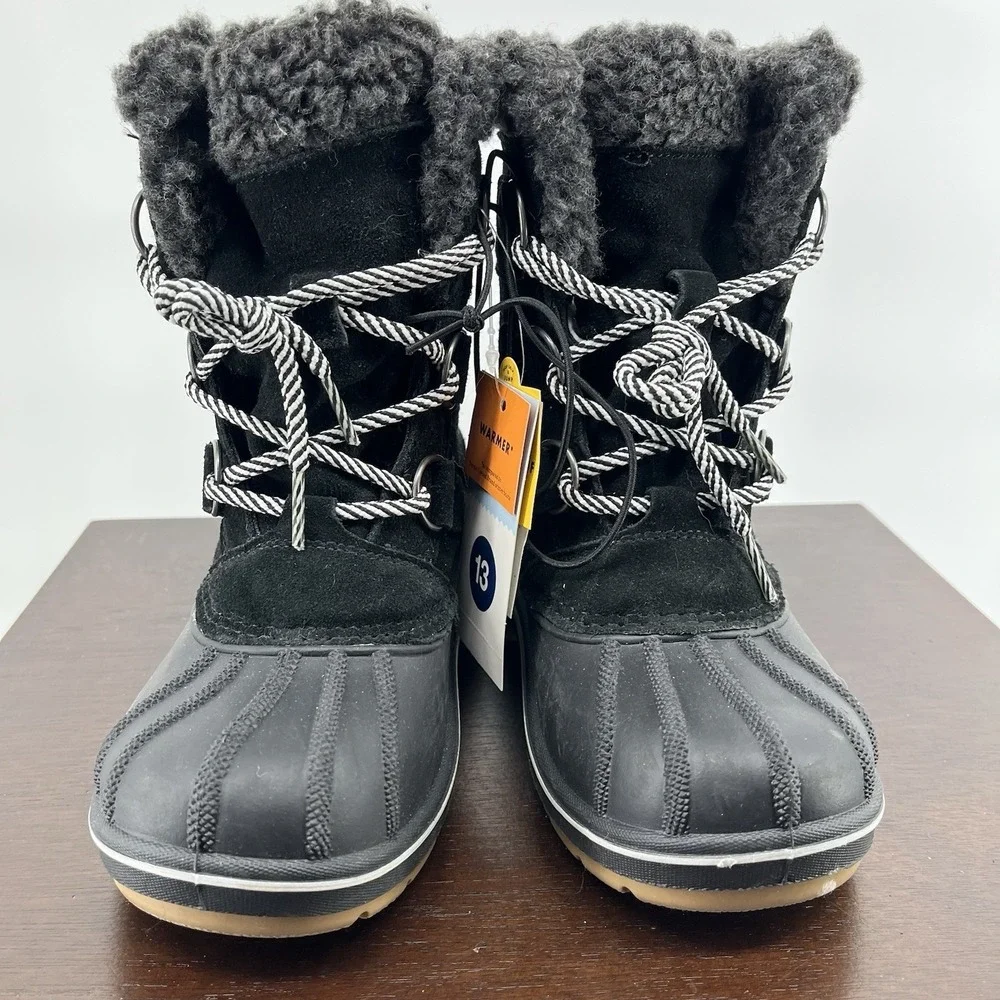 NWT Cat & Jack Kids Boys Size 13 Winter Snow Boots Lace Up Black Waterproof
